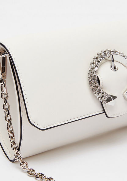 Celeste Solid Clutch with Embellished Buckle and Chain Strap-Wallets and Clutches-image-3