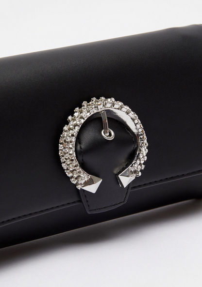 Celeste Solid Clutch with Embellished Buckle and Chain Strap