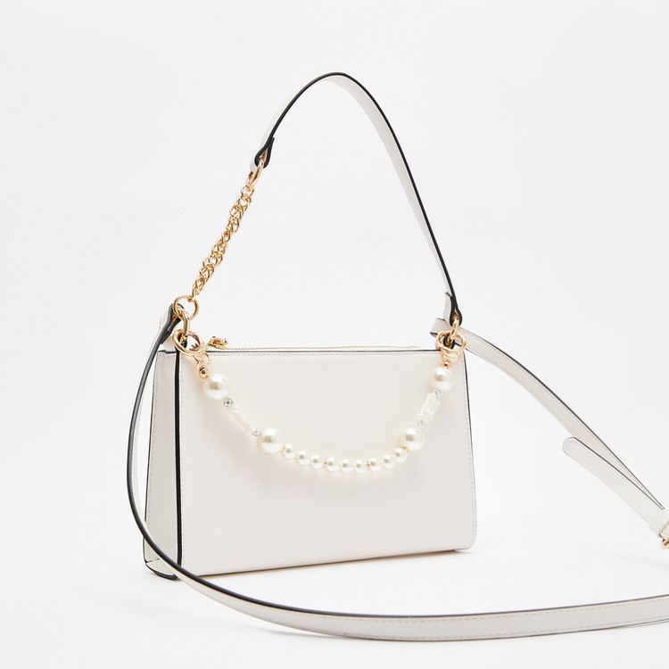 Celeste Solid Crossbody Bag with Adjustable Strap and Pearl Accent