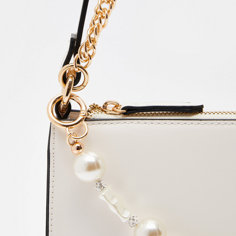 Celeste Solid Crossbody Bag with Adjustable Strap and Pearl Accent