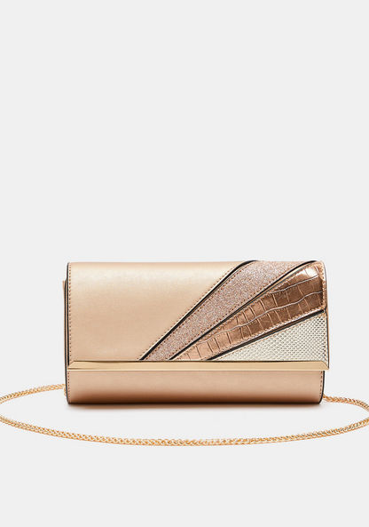 Celeste Textured Flap Clutch with Chain Strap-Wallets and Clutches-image-0