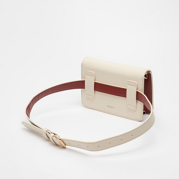 Celeste Solid Waist Bag with Buckle Detail and Chain Strap