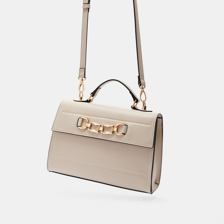 Celeste Solid Satchel Bag with Metallic Chain Accent