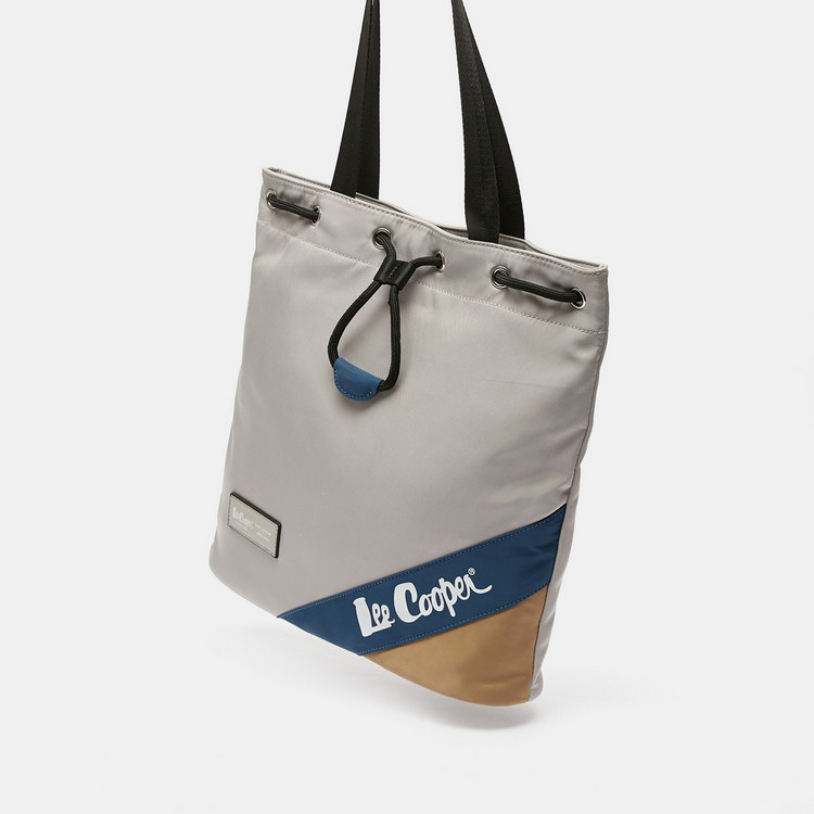 Lee Cooper Logo Print Shopper Bag with Drawstring Closure