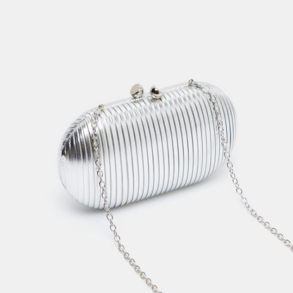 Celeste Metallic Clutch with Sling Chain Strap