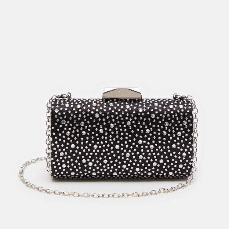Celeste Stone Studded Clutch with Chainlink Strap