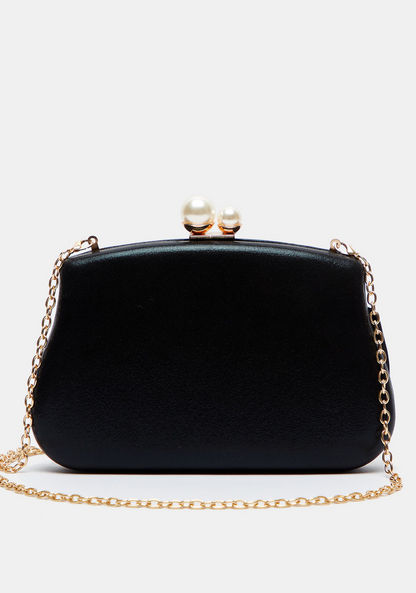 Celeste Solid Clutch with Pearl Accents and Chain Strap