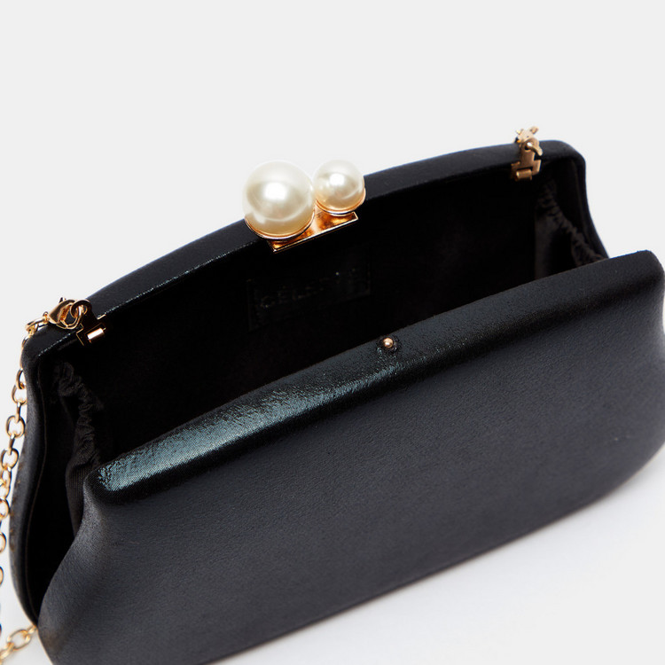 Celeste Solid Clutch with Pearl Accents and Chain Strap