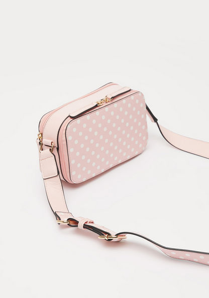 Missy Polka Dot Crossbody Bag with Adjustable Strap and Zip Closure