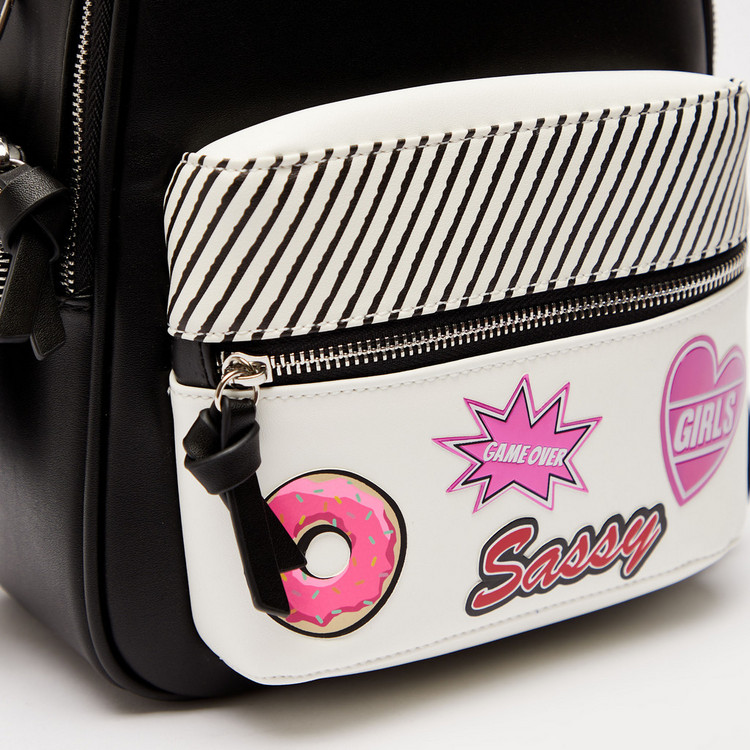 Missy Printed Zipper Backpack with Adjustable Straps and Detachable Pouch