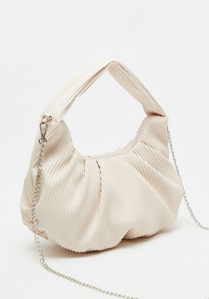 Haadana Ruched Shoulder Bag with Chain Strap and Zip Closure