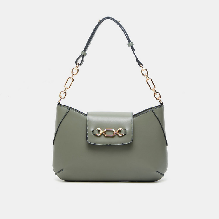 Celeste Solid Shoulder Bag with Chain Strap and Magnetic Closure