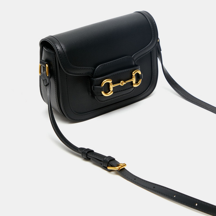 Celeste Solid Crossbody Bag with Adjustable Strap and Metal Accent