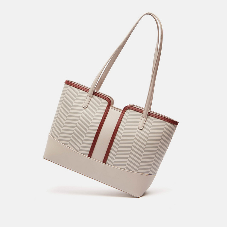 Celeste Striped Shopper Bag with Double Handle and Zip Closure