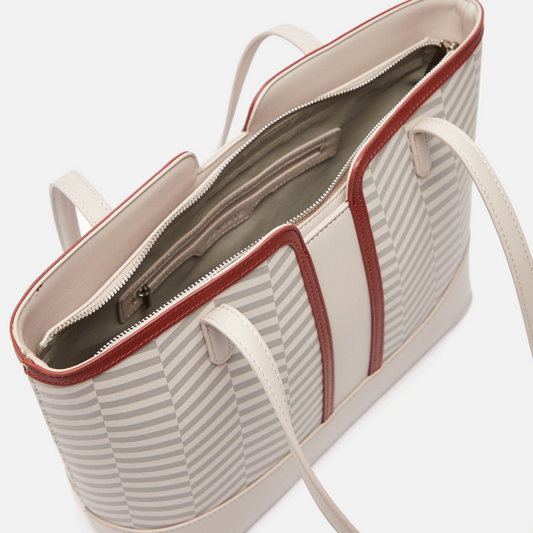 Celeste Striped Shopper Bag with Double Handle and Zip Closure