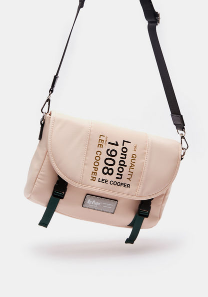 Lee Cooper Logo Print Crossbody Bag with Adjustable Shoulder Strap