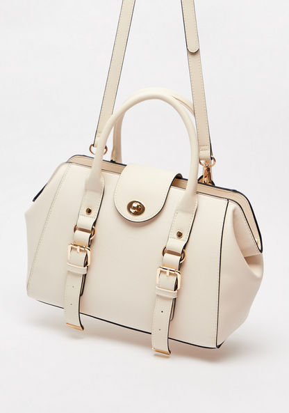 Celeste Solid Tote Bag with Detachable Strap and Buckle Accent