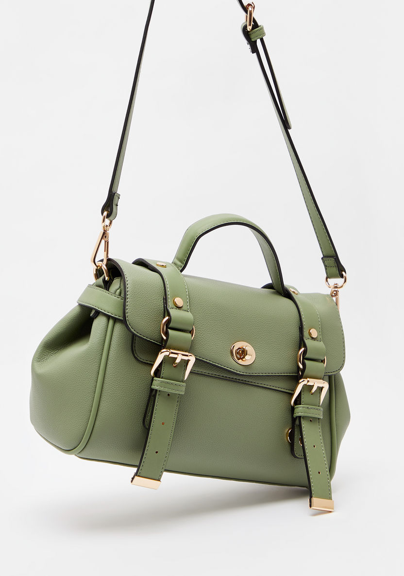Celeste Saddle Buckle Detail Satchel Bag with Detachable Strap-Women%27s Handbags-image-1
