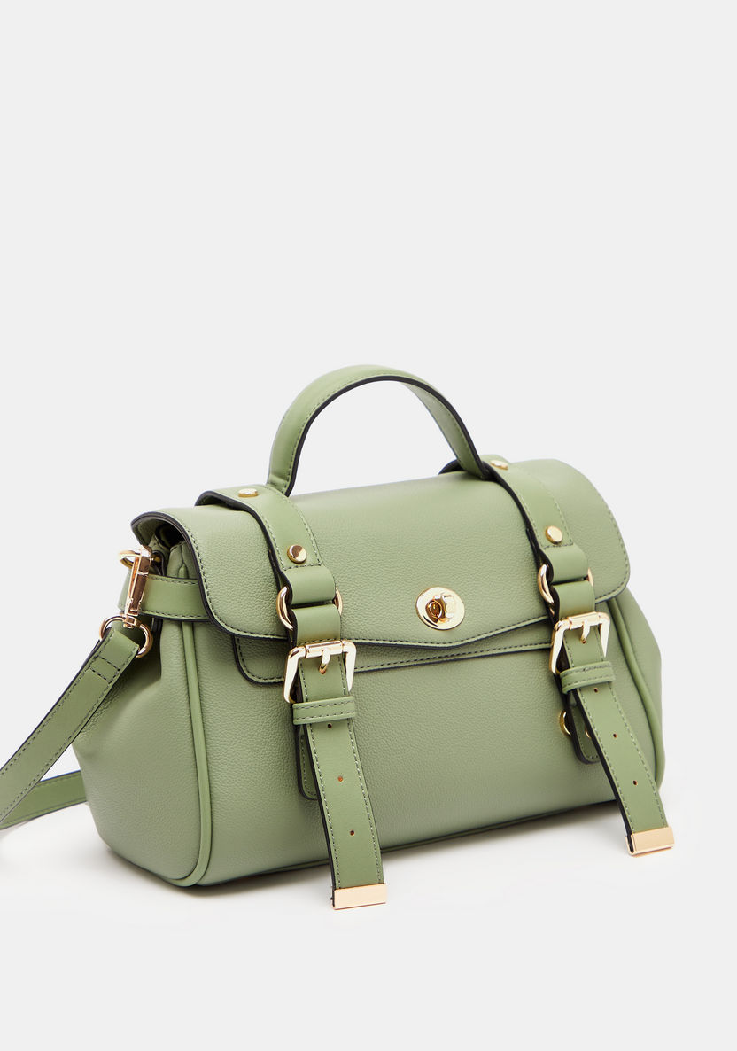 Celeste Saddle Buckle Detail Satchel Bag with Detachable Strap-Women%27s Handbags-image-2