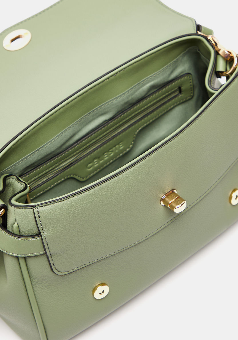 Celeste Saddle Buckle Detail Satchel Bag with Detachable Strap-Women%27s Handbags-image-4