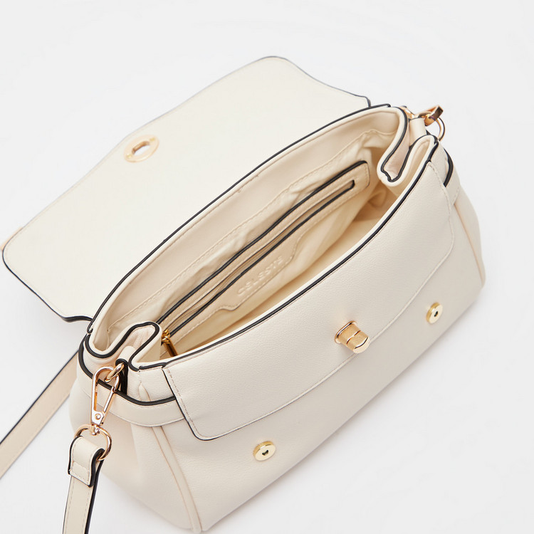 Celeste Saddle Buckle Detail Satchel Bag with Detachable Strap