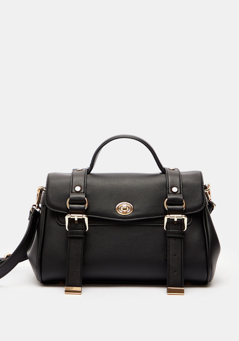 Celeste Saddle Buckle Detail Satchel Bag with Detachable Strap-Women%27s Handbags-image-0