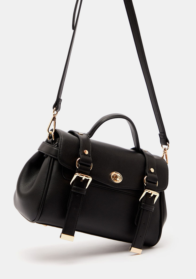Celeste Saddle Buckle Detail Satchel Bag with Detachable Strap-Women%27s Handbags-image-1