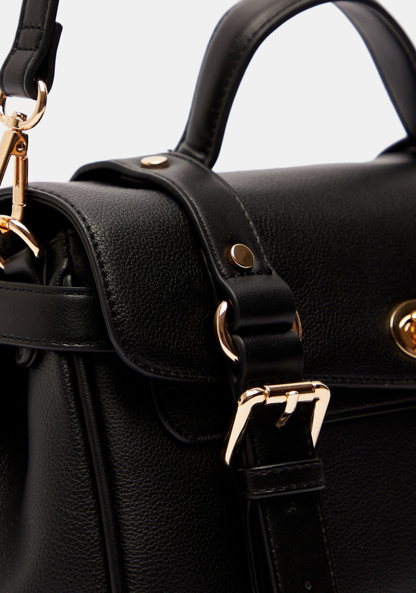 Celeste Saddle Buckle Detail Satchel Bag with Detachable Strap-Women%27s Handbags-image-3