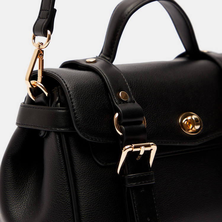 Celeste Saddle Buckle Detail Satchel Bag with Detachable Strap