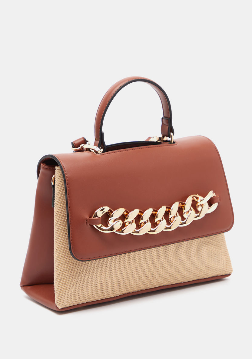 Celeste Chunky Chain Detail Satchel Bag with Detachable Strap-Women%27s Handbags-image-2