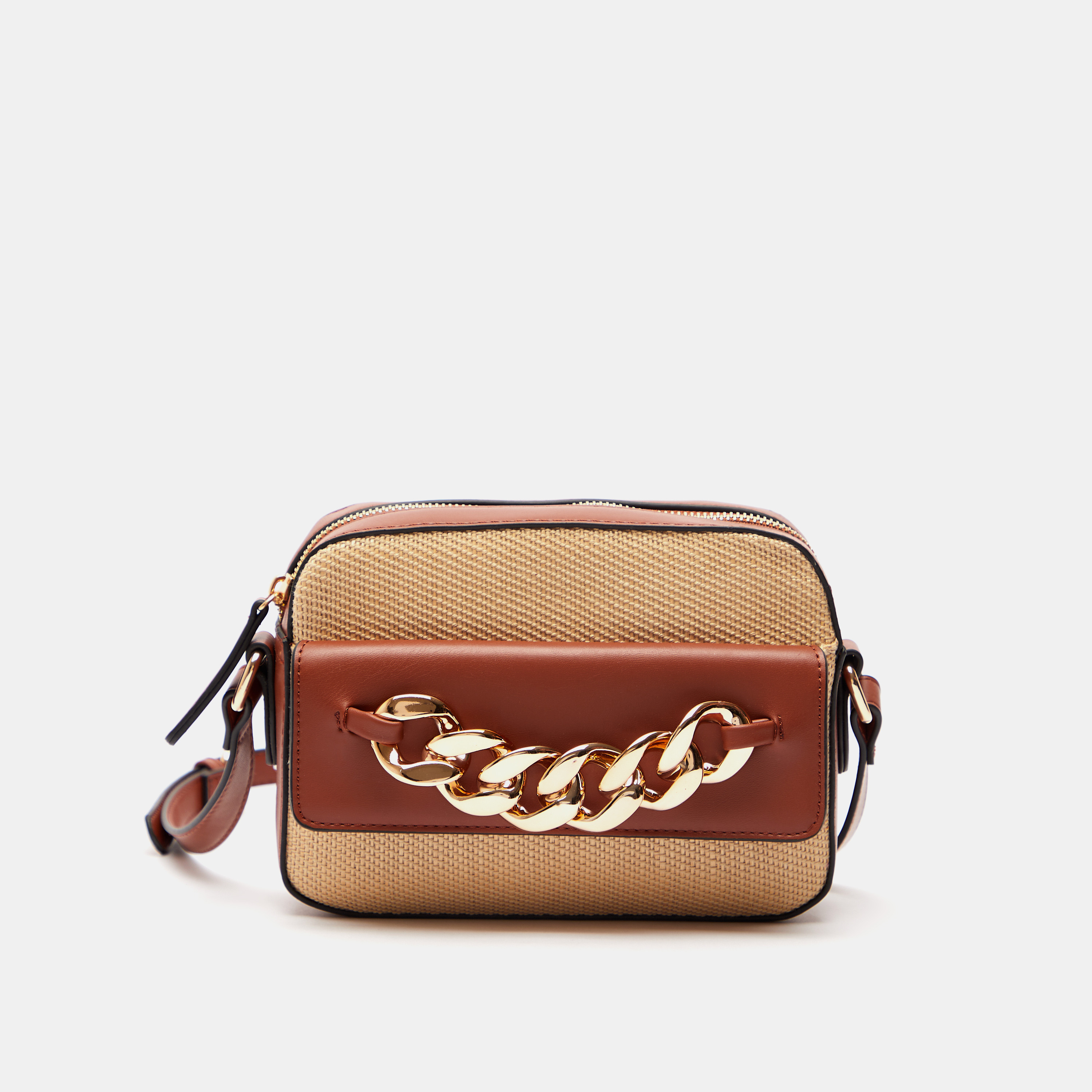 شنطة كروس بودي بارزة الملمس بحزام قابل للتعديل وتزيينات سلسلة من سيليست-women-bagsandwallets-handbags-image-1