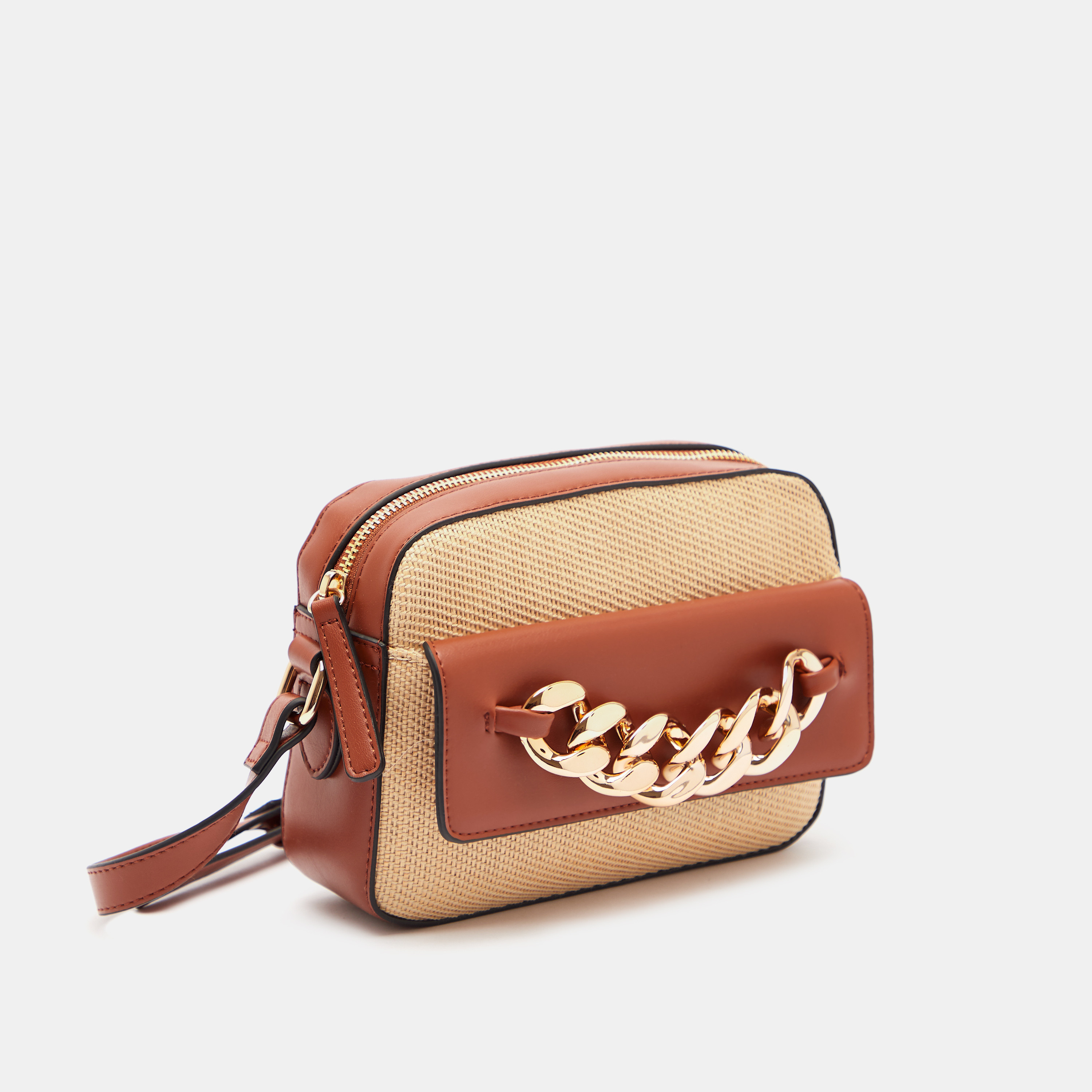 شنطة كروس بودي بارزة الملمس بحزام قابل للتعديل وتزيينات سلسلة من سيليست-women-bagsandwallets-handbags-image-3