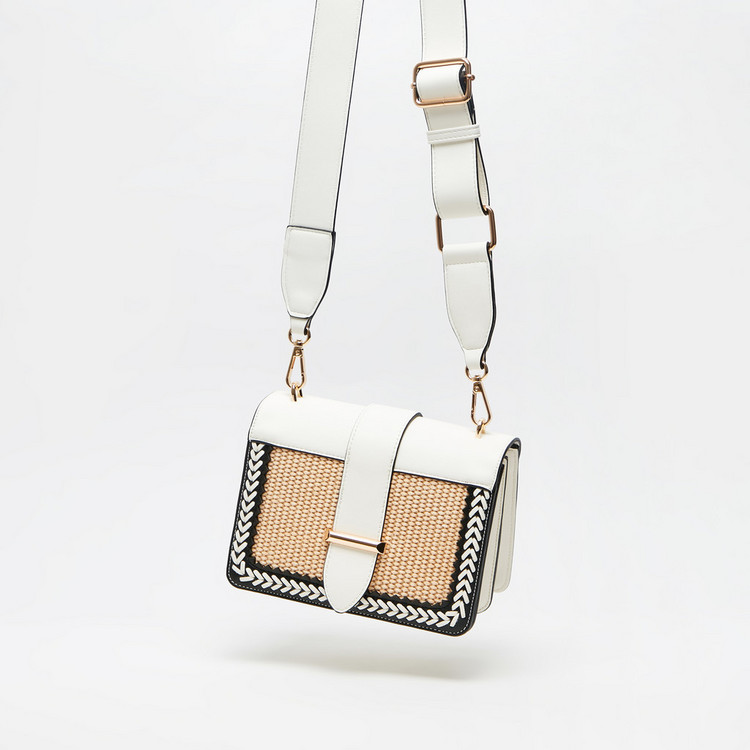 Celeste Wicker Textured Crossbody Bag with Detachable Strap