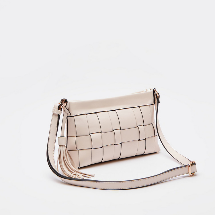 Celeste Weave Detail Crossbody Bag with Adjustable Strap and Zip Closure