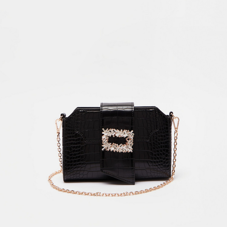 Celeste Textured Crossbody Bag with Button Closure and Chian Link Strap