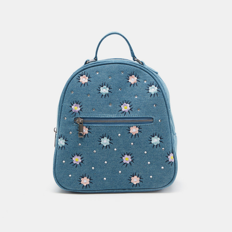 Missy Embroidered Backpack with Adjustable Straps and Zip Closure