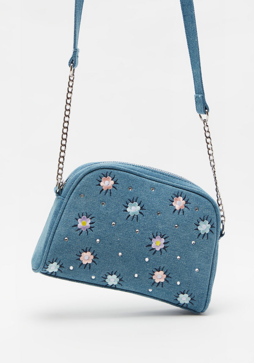 Missy Denim Embroidered Crossbody Bag with Zip Closure and Strap-Women%27s Handbags-image-1