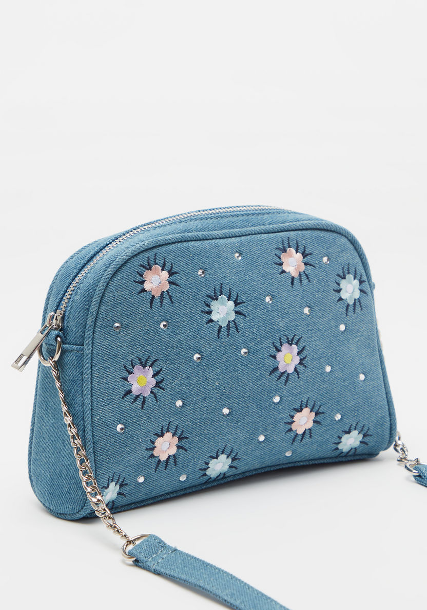 Missy Denim Embroidered Crossbody Bag with Zip Closure and Strap-Women%27s Handbags-image-2