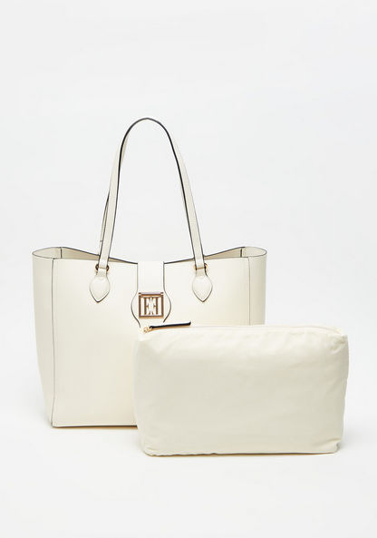 ELLE Solid Shopper Bag with Double Handles and Pouch