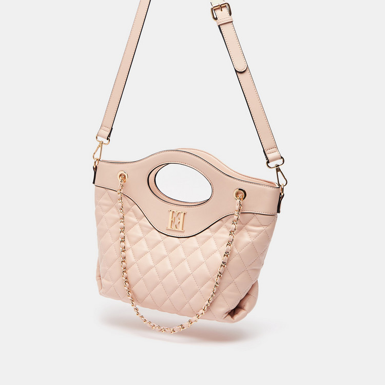 ELLE Quilted Tote Bag with Chain Handles and Zip Closure