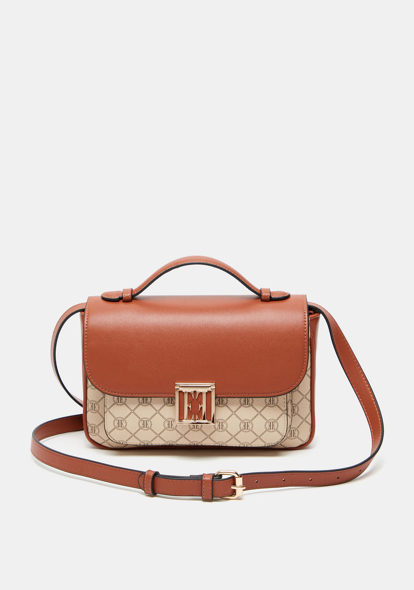 ELLE Monogram Satchel Bag with Adjustable Strap and Magnetic Closure-Women%27s Handbags-image-0