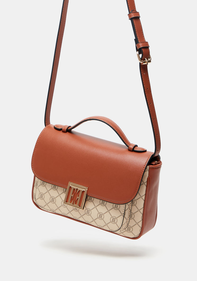 ELLE Monogram Satchel Bag with Adjustable Strap and Magnetic Closure-Women%27s Handbags-image-1