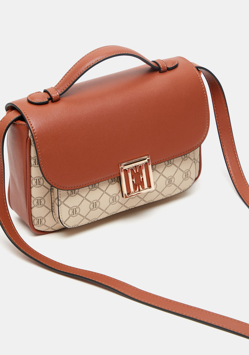 ELLE Monogram Satchel Bag with Adjustable Strap and Magnetic Closure-Women%27s Handbags-image-2