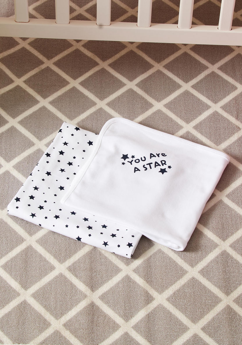 Juniors 2-Piece Stars Printed Receiving Blanket Set - 70x70 cms-Blankets and Throws-image-3