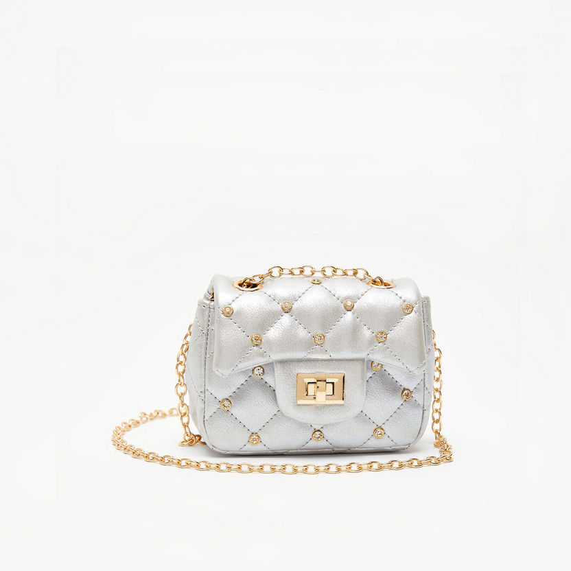 Little Missy Embellished Crossbody Bag with Chain Strap-Girl%27s Bags-image-0