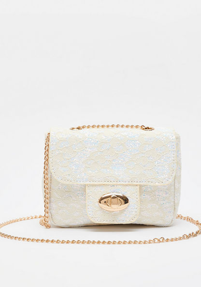 Little Missy Embellished Crossbody Bag with Chain Strap and Flap Closure