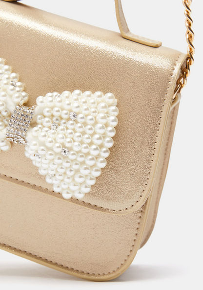 Little Missy Embellished Bow Satchel Bag with Flap Closure