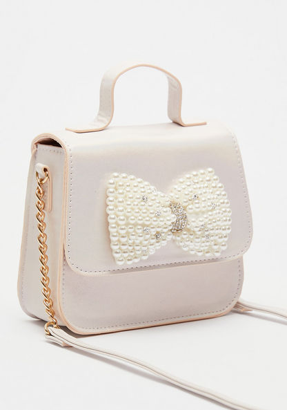Little Missy Embellished Bow Satchel Bag with Flap Closure