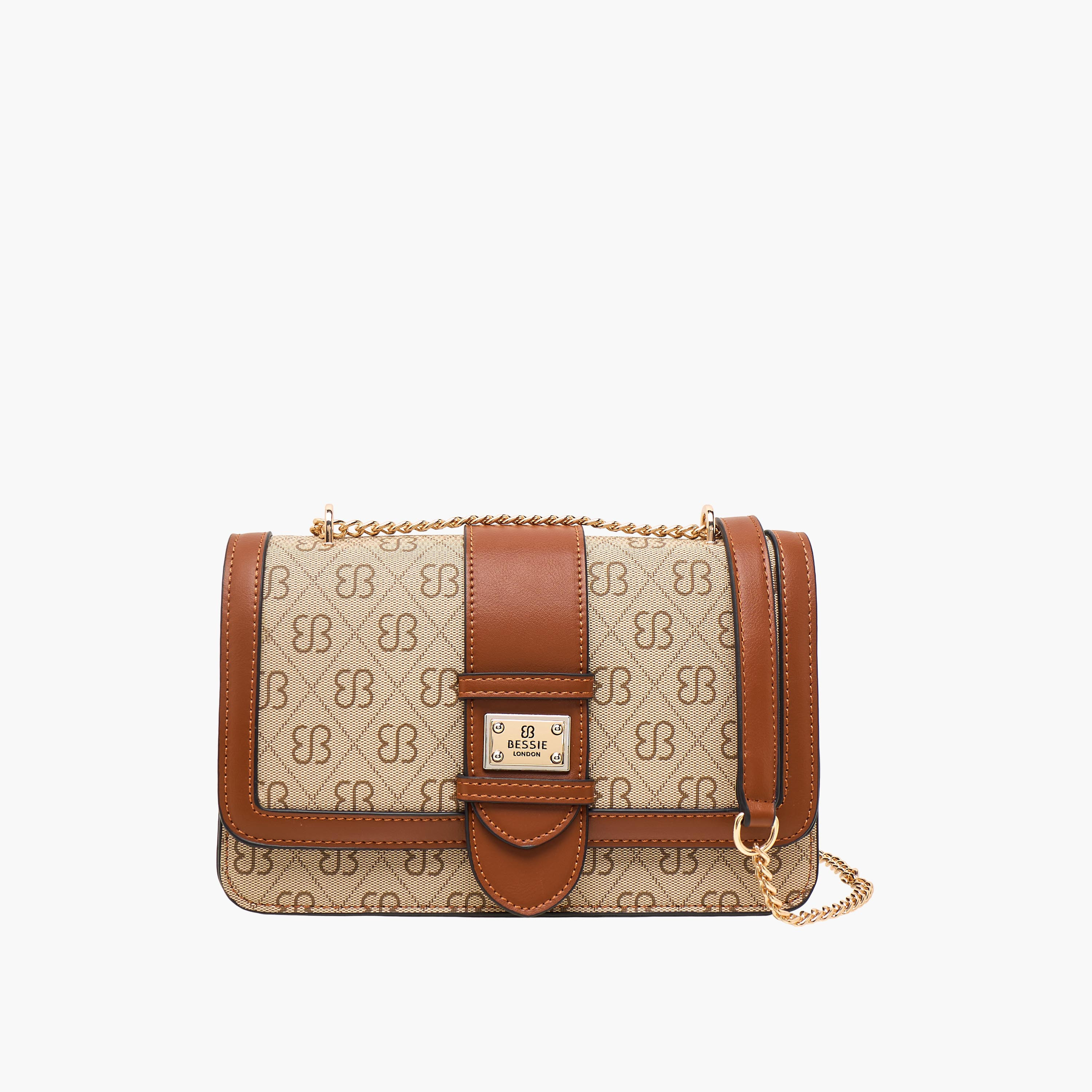 شنطة كروس بودي بطبعات وحزام سلسلة وطية إغلاق من بيسي لندن-women-bagsandwallets-handbags-image-1