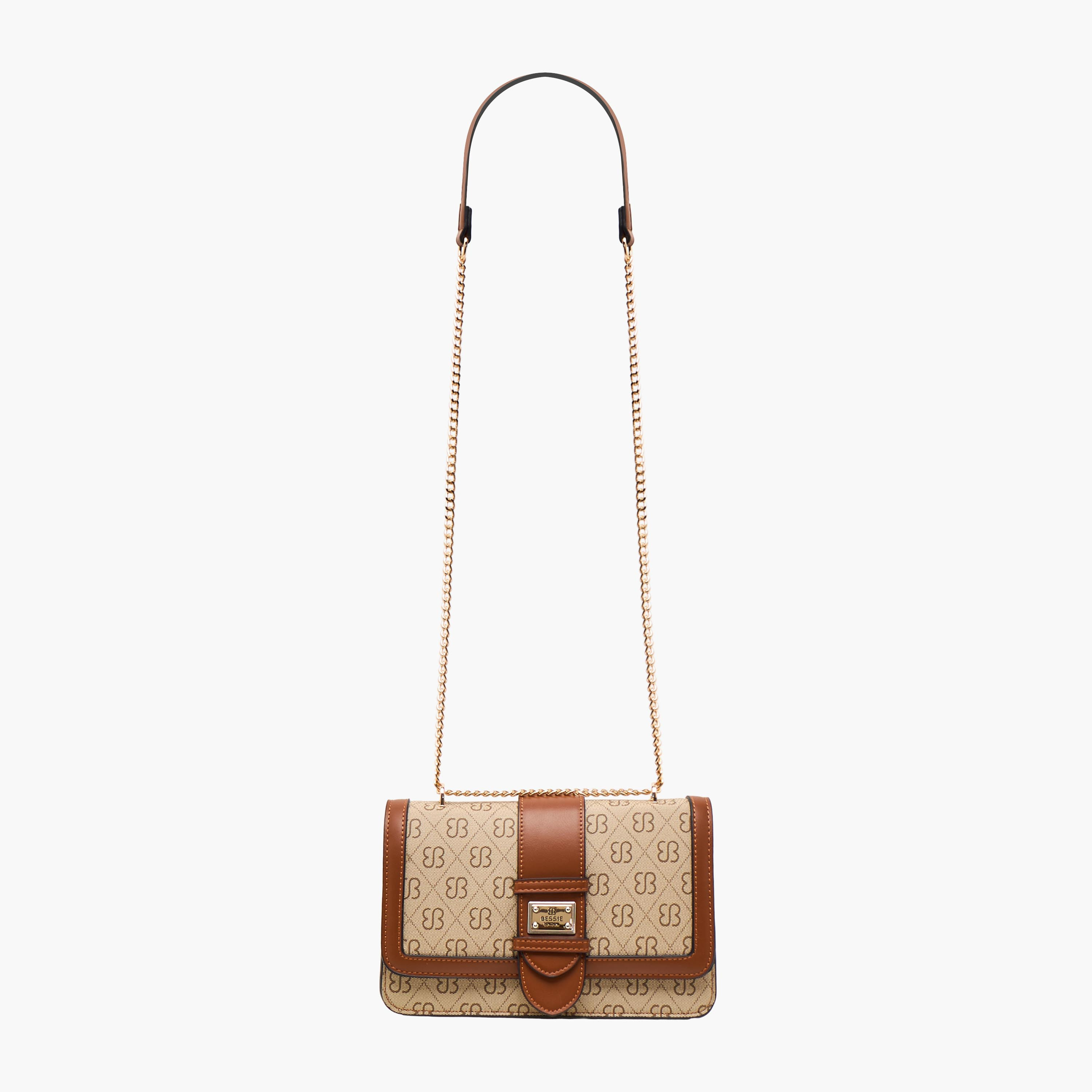 شنطة كروس بودي بطبعات وحزام سلسلة وطية إغلاق من بيسي لندن-women-bagsandwallets-handbags-image-3